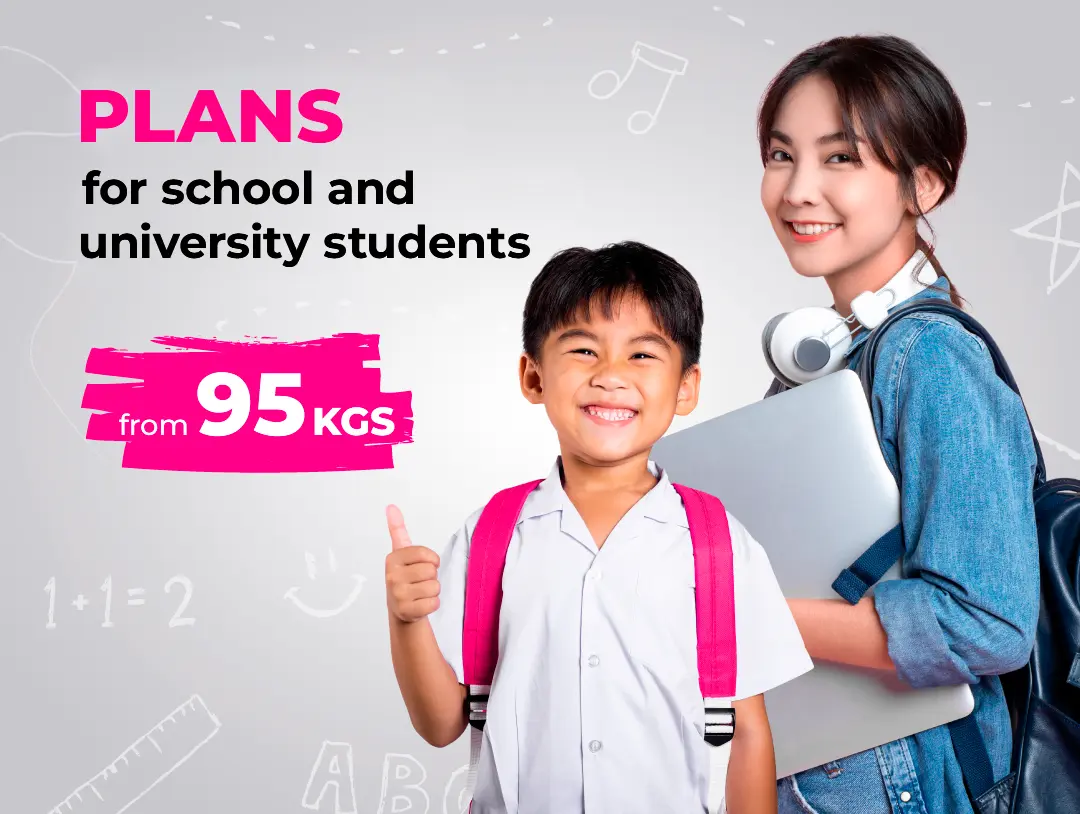 Discounted O! plans for school and university students starting at 95 KGS
