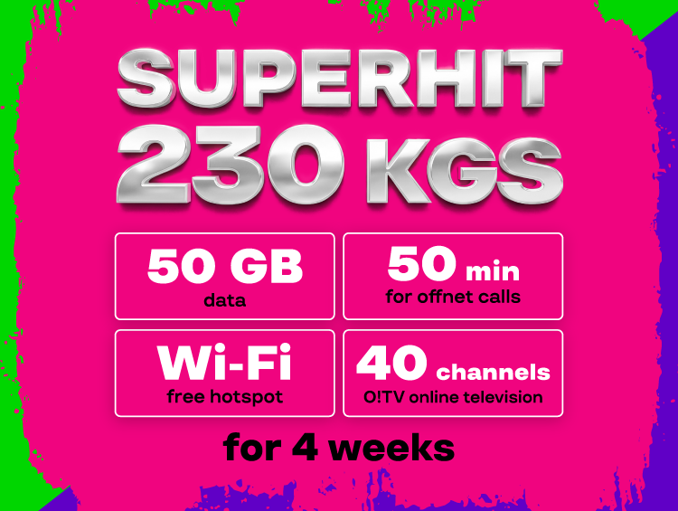 New SuperHit tariff from O! for 230 soms per 4 weeks.